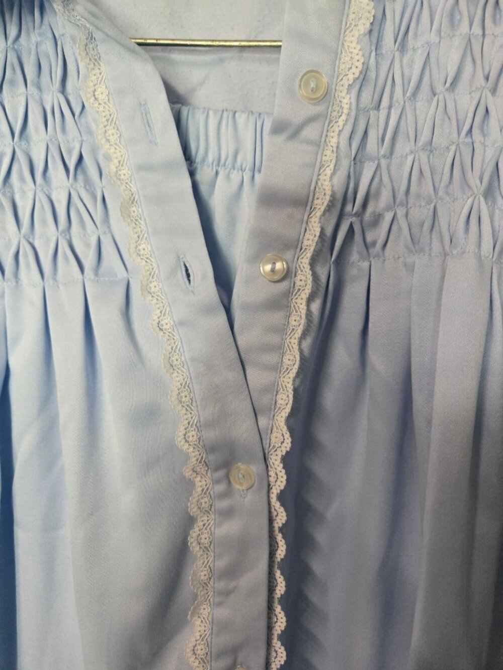 Women's Vintage Retro Barbizon Blue Pajama Set With Embroidered Collar Smocking - Picture 13 of 16
